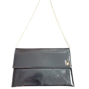 Vintage Shirl Miller LTD 1970s black faux leather clutch bag, retro crossbody/cl